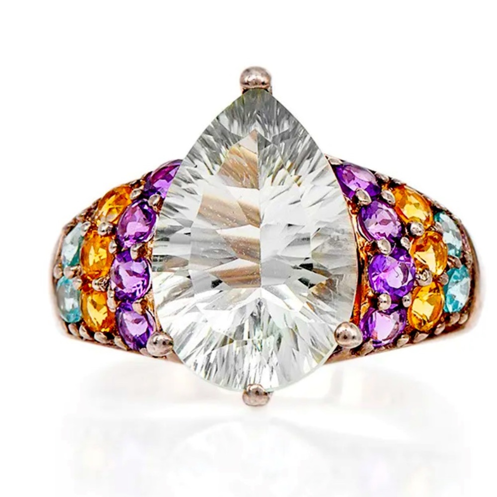 Estate Sterling Silver Moisanite, Topaz(blue and gold) Amethyst size 7